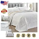 Oversized 120x120 White Quilted Bedspread with Floral Shams - Luxurious Softness