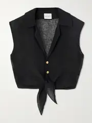 [Le Kasha] Le Kasha - Sanabo Cropped Tie-front Linen-gauze Shirt - Black - M/L M/L Black