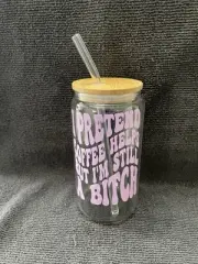 Glass Tumbler Customizable With Glass Straw And Bamboo Lid
