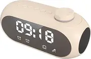 Digital Alarm Clock Radio for Bedroom, Bedside FM Clocks with Wireless Bluetooth Speaker, RGB Lighting, Large Mirror Display, Dual Alarm, Type C Charging, for Kids Adults (Beige)