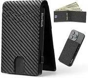 [HORHUB] Card Wallet for Men, 2-in-1 Detachable Pop-up Wallet+ Magsafe Wallet, Cash and Credit Card Slots，Aluminum RFID Blocking Minimalist Wallet,mens gifts (Carbon Fiber), Black, Detachable Pop-up