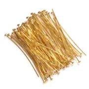 40 Pcs Flat Head Pins 18k Gold Plated 20 Gauge 2 Inch Eye Pin