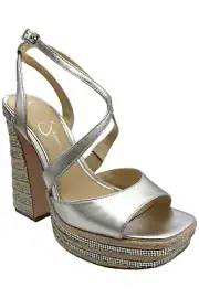 Jessica Simpson Women's Dosia Strappy Platform Wedge Silver Metallic