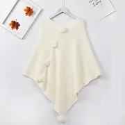 [XENITE] Ponchos and Capes Spring Women Loose Crochet Knitted Cape Coat Femme V-Neck Shawl Pullover Sweater Jersey Mujer Tassel