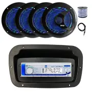 Dual Marine Radio,Spa Bezel,Adapter,Antenna,Wire,4x 6.5'' 150W LED Black Speaker