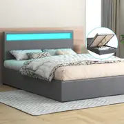 ALFORDSON Bed Frame Double Queen King Single RGB LED Gas Lift Storage Base Grey