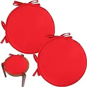 Round Chair Cushions, 2Pcs 15x15 Sponge Stuffed Chair Pads with Tie & Polyester Cover Red Color Round Seat Cushion Outdoor Cushions-