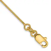 14K Yellow Gold 10 Inch .6mm Octagonal Snake With Lobster Clasp Anklet
