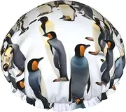 Penguins In The Snow Print Various Activities Shower Cap Reusable Soft And Lightweight Bath Hair Cap Long Hair
