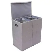 Home Double Linen Laundry Hamper with Lid , Washing Clothes Storage Folding