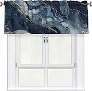 LHBWCVN Marble Navy Blue Mixed Valances for Windows, Rod Pocket Window Treatment Drapes Farmhouse Kitchen Curtains Short Blackout Window Curtains for Living Room Bedroom Decor 54x18 Inch