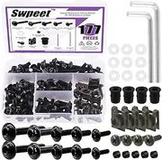 Swpeet 177Pcs 2 Sizes M5 M6 Motorcycle Fairing Bolt Assortment Kit, Motorcycle Windscreen Screws Fasteners Fixing Sportbike Bolts Fairing for All Models & Years Sport Bikes (Black)