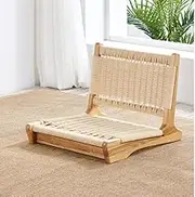 Generic Tatami Legless Chair Straw Woven Rattan Tatami Backrest Chair with Cushion Japanese Style Living Room Furniture Bay Window (Natrual Finish)