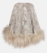 [Taller Marmo] Taller Marmo Nassau sequined feather-trimmed cape One Size silver