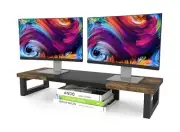 WESTREE Dual Monitor Stand Riser, Sturdy Wood & Steel Computer Monitor Stand,...