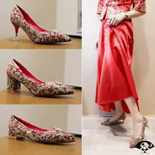 中式婚鞋女新款單鞋新娘鞋平底大碼秀禾服紅色結婚鞋孕婦可穿