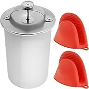 RdjEokf Ham Maker, with ℉/℃ Cooking Thermometer and Silicone Kitchen Mittens, Stainless Steel Meat Press Mold, Multifunctional Round Shape Meat Press Mold, for Making Homemade Deli Meat