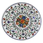 White Marble Dining Table Top Multicolo Stone Inlay Work Patio Table for Garden