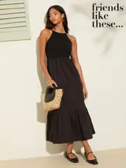 Friends Like These Black 2 in 1 Cotton Mix Racer Tiered Midi Dress (F03453) | $83