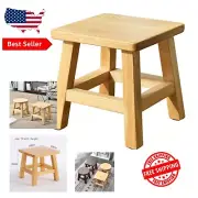 Solid Wood Stool for Kids - 10 Inch Natural Square, No Assembly Required