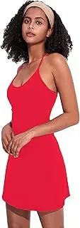 [URBEST] Women's Exercise Workout Dress with Built-in Bra & Shorts Sleeveless Tennis Golf Athletic Dress with Pockets