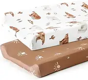 GRSSDER Stretch Ultra Soft Jersey Knit Changing Pad Cover Set 2 Pack, Change Table Pad Covers Fit 32"/34" x 16" Pads Safe and Snug, Cute Diaper Changing Pad Covers of Sunny Bear Print