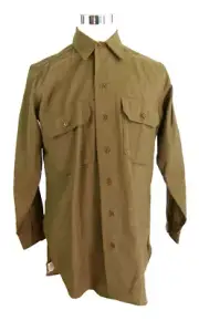 Vintage 1942 Military OD Green Wool Shirt Men's 15.5-33 Medium Flannel Deadstock