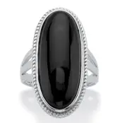 BLACK ONYX OVAL CABOCHON RING STERLING SILVER 6 7 8 9 10