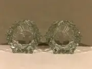 Clear Glass Ribbed Snowflake Tea Light Candle Holder Set of 2