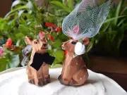 Deer Figures Cake Topper Bride Groom Love Wedding Engagement Wood Statue