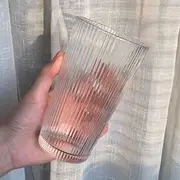 Textured Glass Drinking Cup / Lid / Straw / Set Cup - Transparent - 375ml