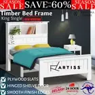 Artiss Bed Frame King Single Wooden Timber Bookshelf Bed Solid Wood Base White