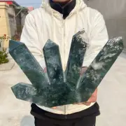 5.4lb Natural moss agate quartz obelisk crystal tower point spiritual decoration