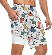 [ZZXXB] Cute Puppy Dog Athletic Shorts for Men with Pockets 2 in 1 Quick Dry Running Shorts S-3XL