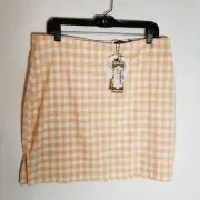 BooHoo Skirt Women's 12 Mini Pastel Peach Checks Back Zip New With Tags