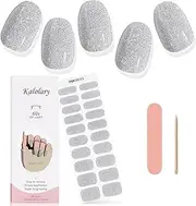 Kalolary Semi Cured Gel Nail Strips, 20PCS UV Gel Stickers Transparent Wraps for Home Manicure DIY Salon-Quality Nail Strips with File Tool, UV Light Required (Silver Glitter)
