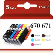 TAAUS 670XL 671XL Ink Cartridges Compatible for Canon 670 671 Replacement for PIXMA MG5760 MG5765 MG5766 MG6860 MG6865 MG7760 MG7765 MG7766 PIXMA TS5060 TS6060 TS8060 TS9060 (1B 1PB 1C 1M 1Y)