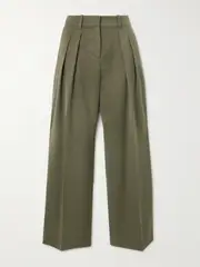[The Frankie Shop] The Frankie Shop - Daytona Pleated Grain De Poudre Wide-leg Pants - Army green - XL XL Green