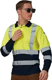[A-SAFETY] Reflective Safety Long Sleeve ANSI Class 3 Polo Shirt (Lime-Yellow,Orange M,L,XL,2XL)