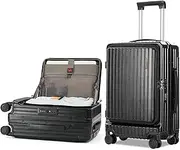 [CENSIEN] Carry On Luggage Airline Approved,20 Inch Top Opening Aluminum Frame Lightweight ABS+PC Hard Shell Suitcases with 360° Spinner Wheels, TSA Lock, Black, Carry On - 20 Inch, Top Opening Hardside