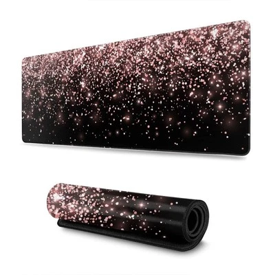 Rose Gold Glitter Black Gaming Mouse Pad Large XL Long Extended Pads Big Mous...