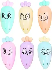 Fruusv Colored Highlighters, 6 Pack Pastel Chisel Tip Markers, Quick Dry Fluorescent Pens, Fun Carrot Design, Ideal for School Supplies, Studying, Organizing, Note Taking, 6x2.5x2.5in