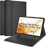[ProCase] Keyboard Case for 12.4 inch Galaxy Tab S8 Plus 2022 /Tab S7 FE 2021 /Tab S7 Plus 2020 with S Pen Holder,Magnetically Detachable Wireless Keyboard for SM-X800 X806 T730 T736 T970 T975 –Black