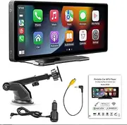 PanoraCirqi 10'' Wireless Apple CarPlay Portable Car Stereo Android Auto, Touch Screen Car Radio Carplay Voice Control Bluetooth FM Transmitter AUX Mirror Link Speaker for Cars Trucks