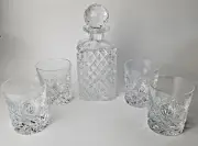 Ceska Canterbury Crystal Scotch/Whiskey Decanter & 4 Matching Glasses