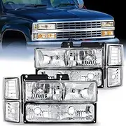 Nilight Headlight Assembly for 1994 1995 1996 1997 1998 Chevy Silverado Tahoe Suburban C10 C/K 1500 2500 3500 Replacement Headlamp Chrome Housing Clear Reflector Bumper Corner Lamp