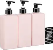 Segbeauty Pump Bottle Dispenser, 3pcs 13.5oz/400ml Square Soap Dispenser with Labels, Portable Shampoo Bottle, Plastic Cosmetic Container for Shower Travel Camping Essential Oil Body Soap Lotion -Pink