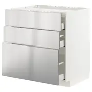 METOD / MAXIMERA base cab f hob/3 fronts/3 drawers, white/Vårsta stainless steel, 80x60x80 cm