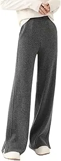 [Generic] Women 100 Percent Wool Palazzo Pants Elastic Waisted Side Striped Slacks Pants Stretchy Athletic Jogger Sweatpants