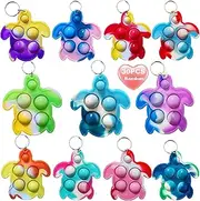 Goodangie00 30 Packs Rainbow Bulk Turtle Mini Pop Fidget Keychain Bubble Gift for Boy Girl Kids Party Favors, Stress Relief Students Classroom Prize